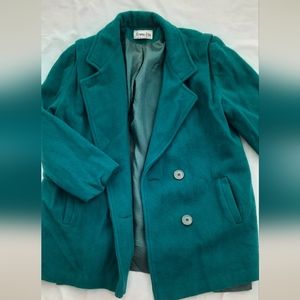 Vintage Herman Kay Petite Teal Wool Coat, Small Shoulder Pads